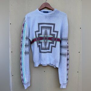 VTG 80s Pendleton High Grade Western Wear Aztec Knit Cotton Sweater Size M Adult